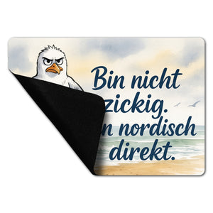 Möwe am Strand Fußmatte in 35x50 cm ohne Rand mit nordischem Humor