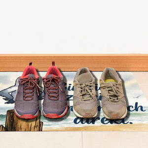 Möwe am Strand Fußmatte in 35x50 cm ohne Rand mit nordischem Humor