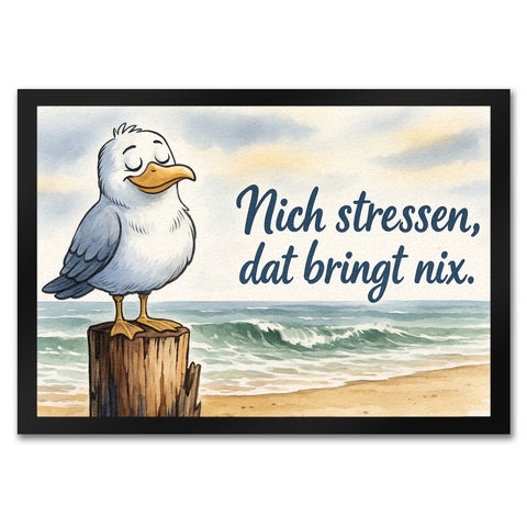 Möwe Nich stressen auf Aquarell Fußmatte in 35x50 cm