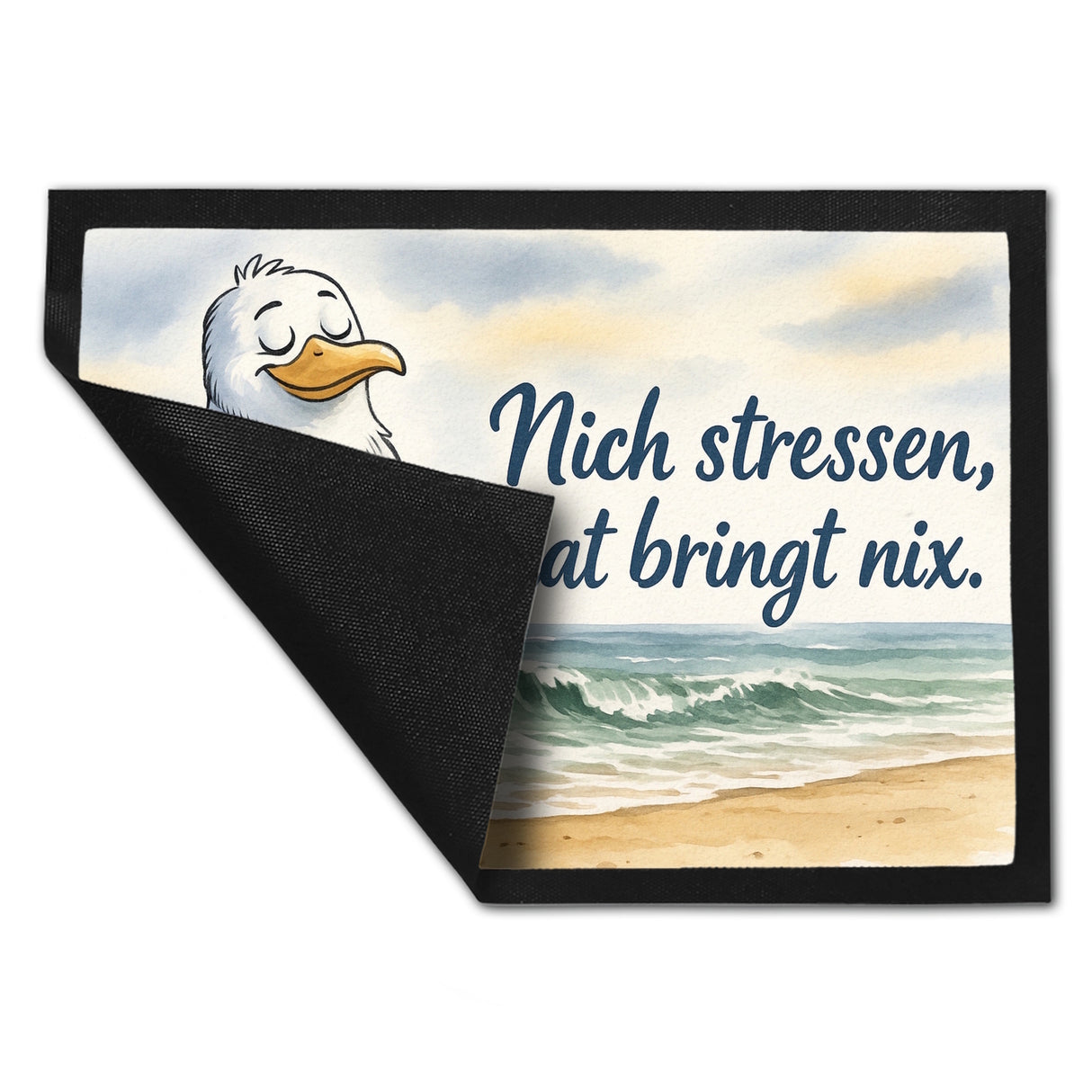 Möwe Nich stressen auf Aquarell Fußmatte in 35x50 cm