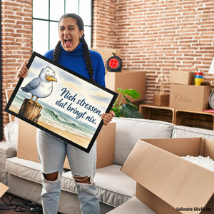 Möwe Nich stressen auf Aquarell Fußmatte in 35x50 cm