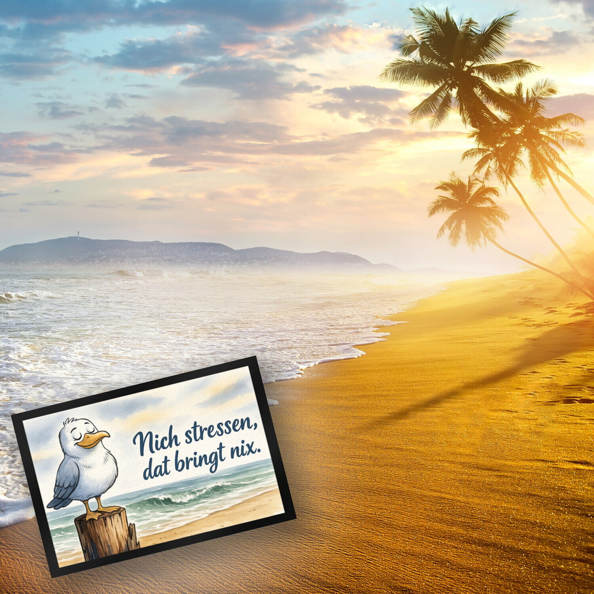 Möwe Nich stressen auf Aquarell Fußmatte in 35x50 cm