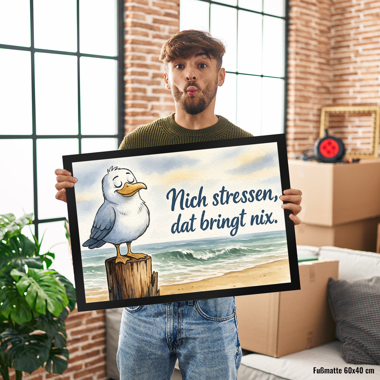 Möwe Nich stressen auf Aquarell Fußmatte in 35x50 cm