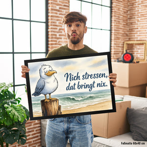 Möwe Nich stressen auf Aquarell Fußmatte in 35x50 cm