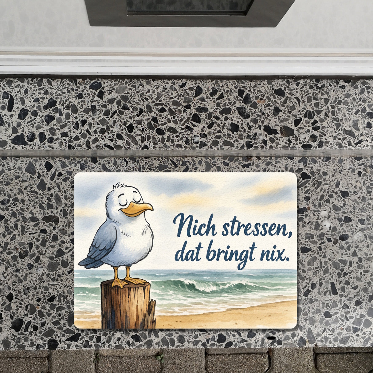 Möwe Nich stressen auf Aquarell Fußmatte in 35x50 cm ohne Rand