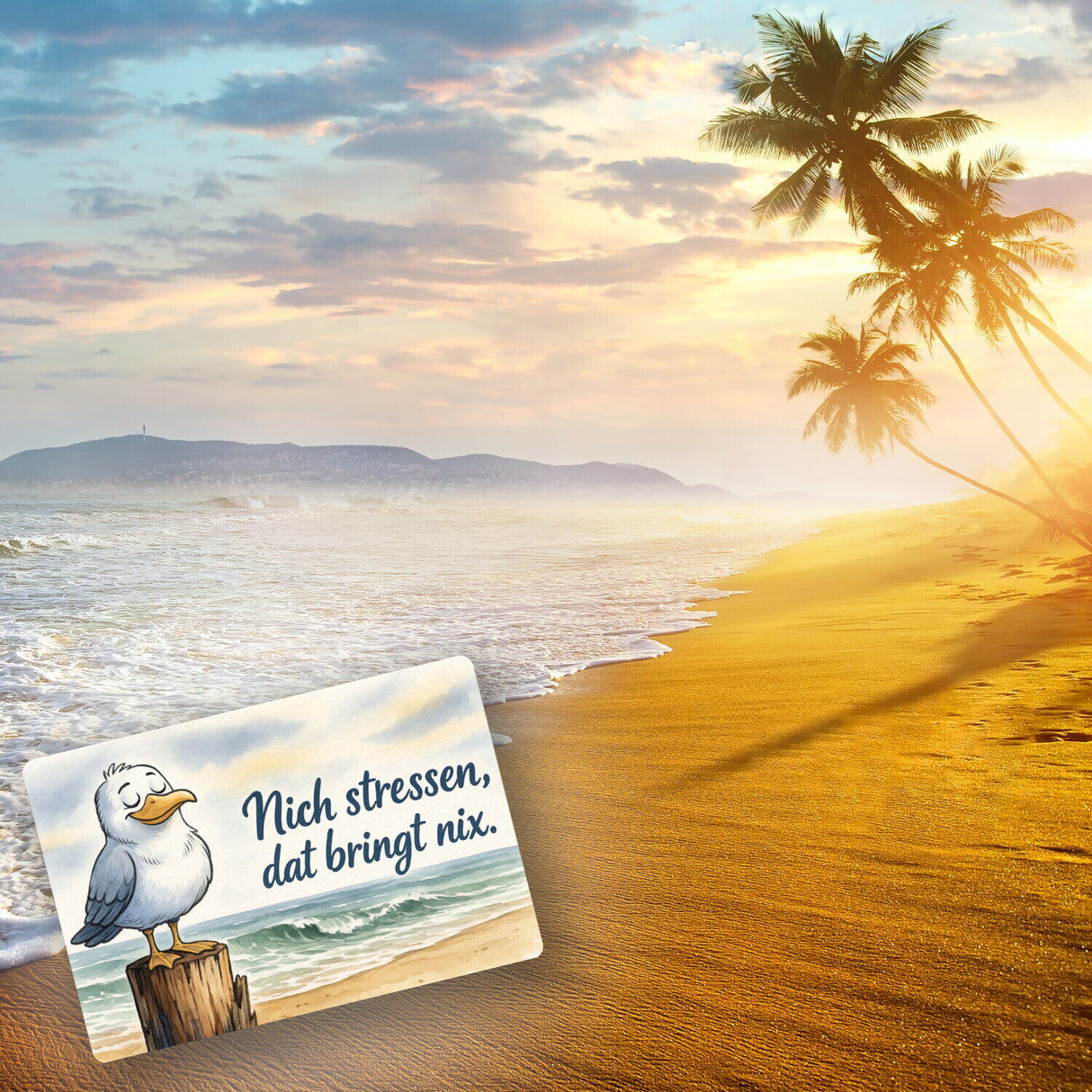 Möwe Nich stressen auf Aquarell Fußmatte in 35x50 cm ohne Rand