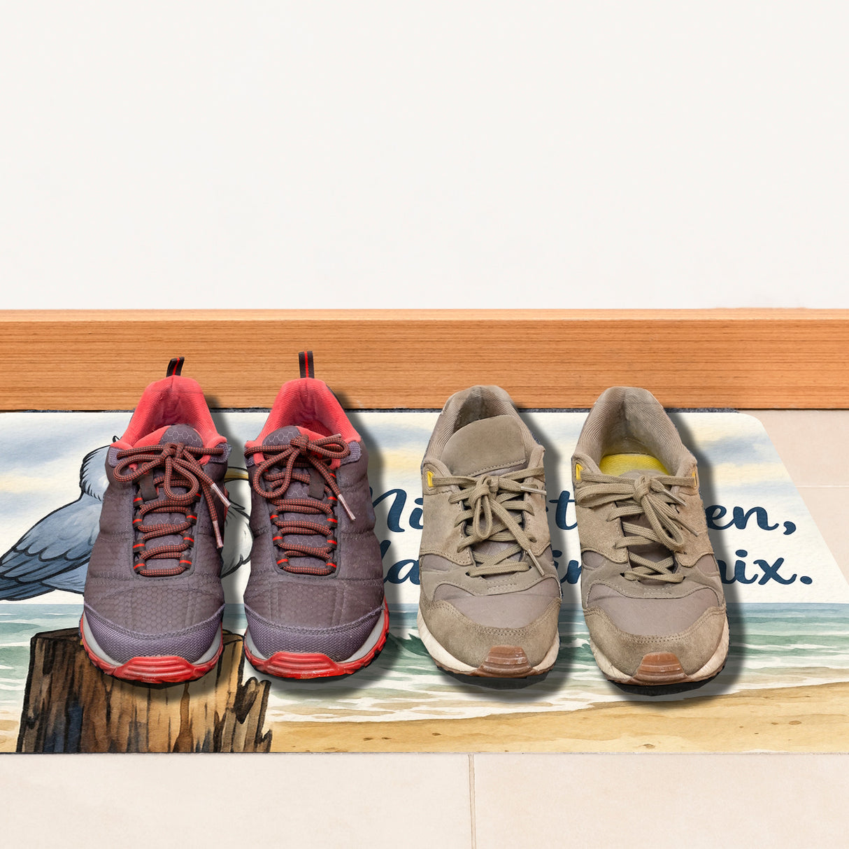 Möwe Nich stressen auf Aquarell Fußmatte in 35x50 cm ohne Rand