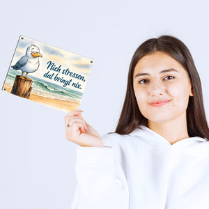 Möwe Nich stressen auf Aquarell Metallschild in 15x20 cm