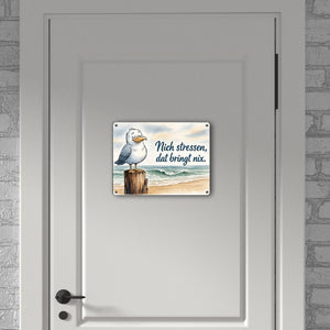 Möwe Nich stressen auf Aquarell Metallschild in 15x20 cm