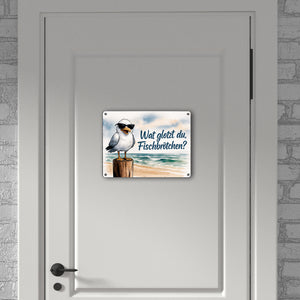 Wat glotzt du, Fischbrötchen? Möwe mit Sonnenbrille Metallschild in 15x20 cm