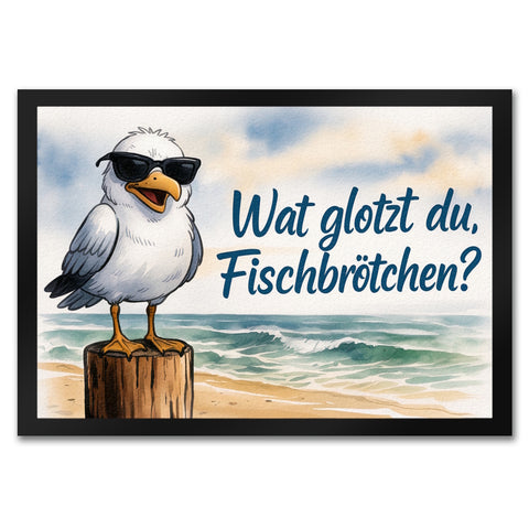 Wat glotzt du, Fischbrötchen? Möwe mit Sonnenbrille Fußmatte in 35x50 cm