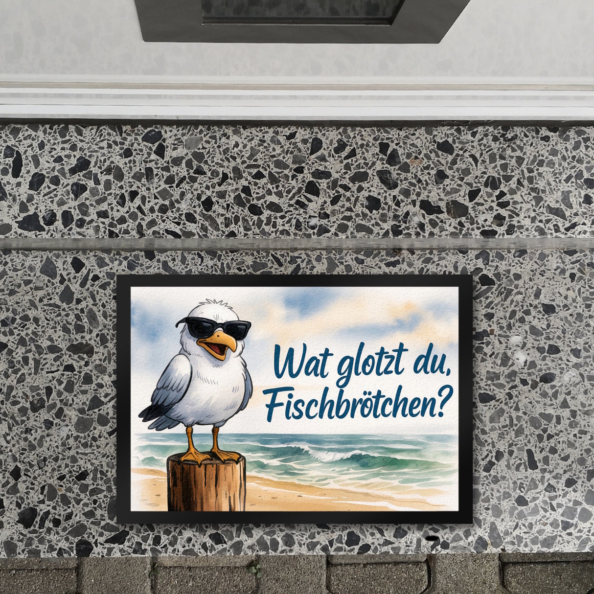 Wat glotzt du, Fischbrötchen? Möwe mit Sonnenbrille Fußmatte in 35x50 cm