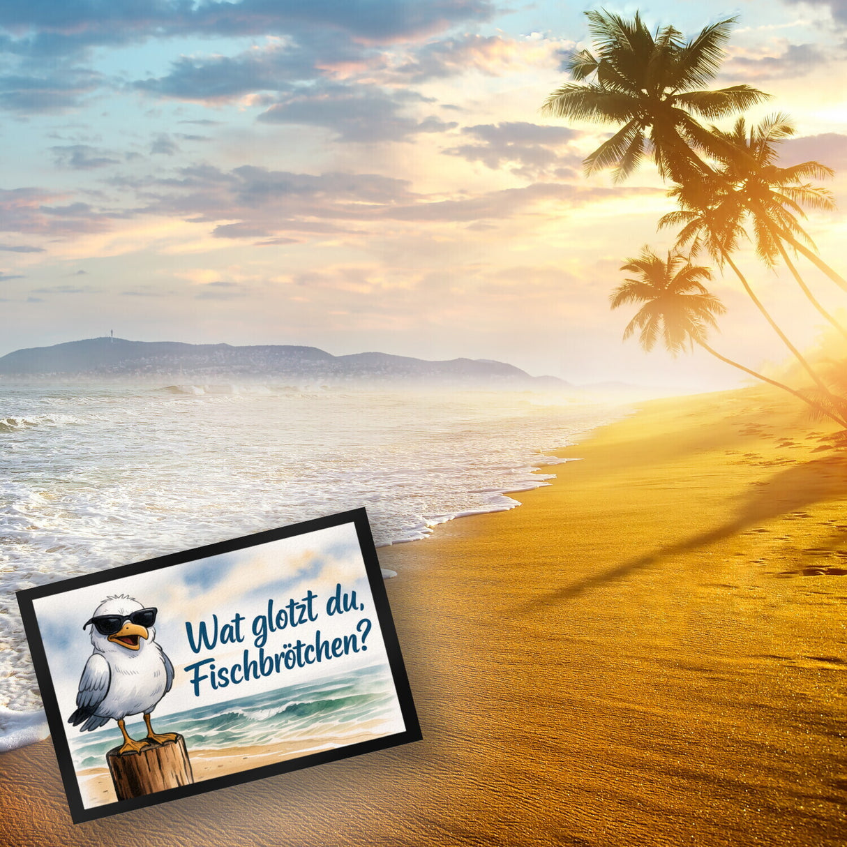 Wat glotzt du, Fischbrötchen? Möwe mit Sonnenbrille Fußmatte in 35x50 cm