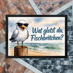 Wat glotzt du, Fischbrötchen? Möwe mit Sonnenbrille Fußmatte in 35x50 cm