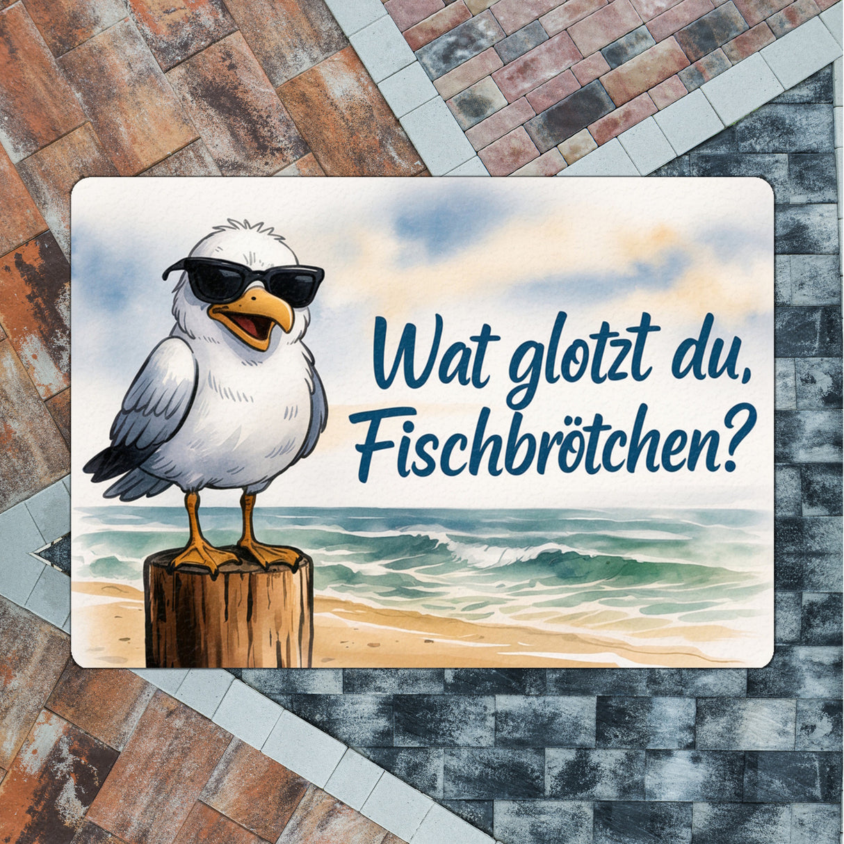 Wat glotzt du, Fischbrötchen? Möwe mit Sonnenbrille Fußmatte in 35x50 cm ohne Rand