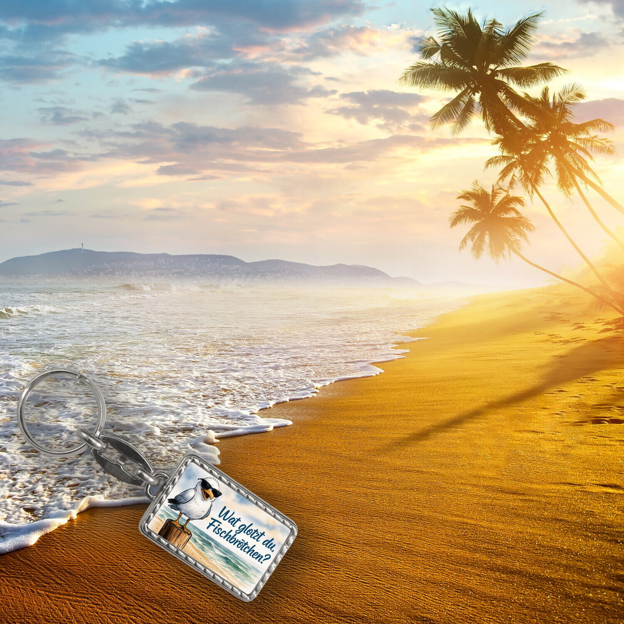 Wat glotzt du, Fischbrötchen?Möwe mit Sonnenbrille Schlüsselanhänger