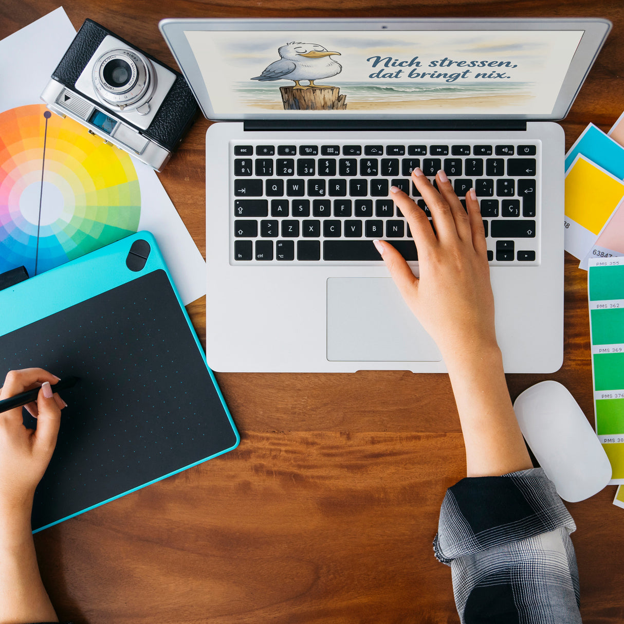 Möwe Nich stressen auf Aquarell Schlüsselanhänger