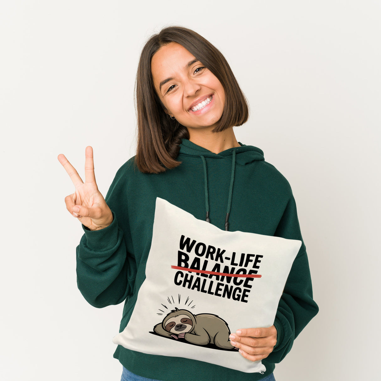 Work-Life Balance/Challenge Kissen mit Faultier