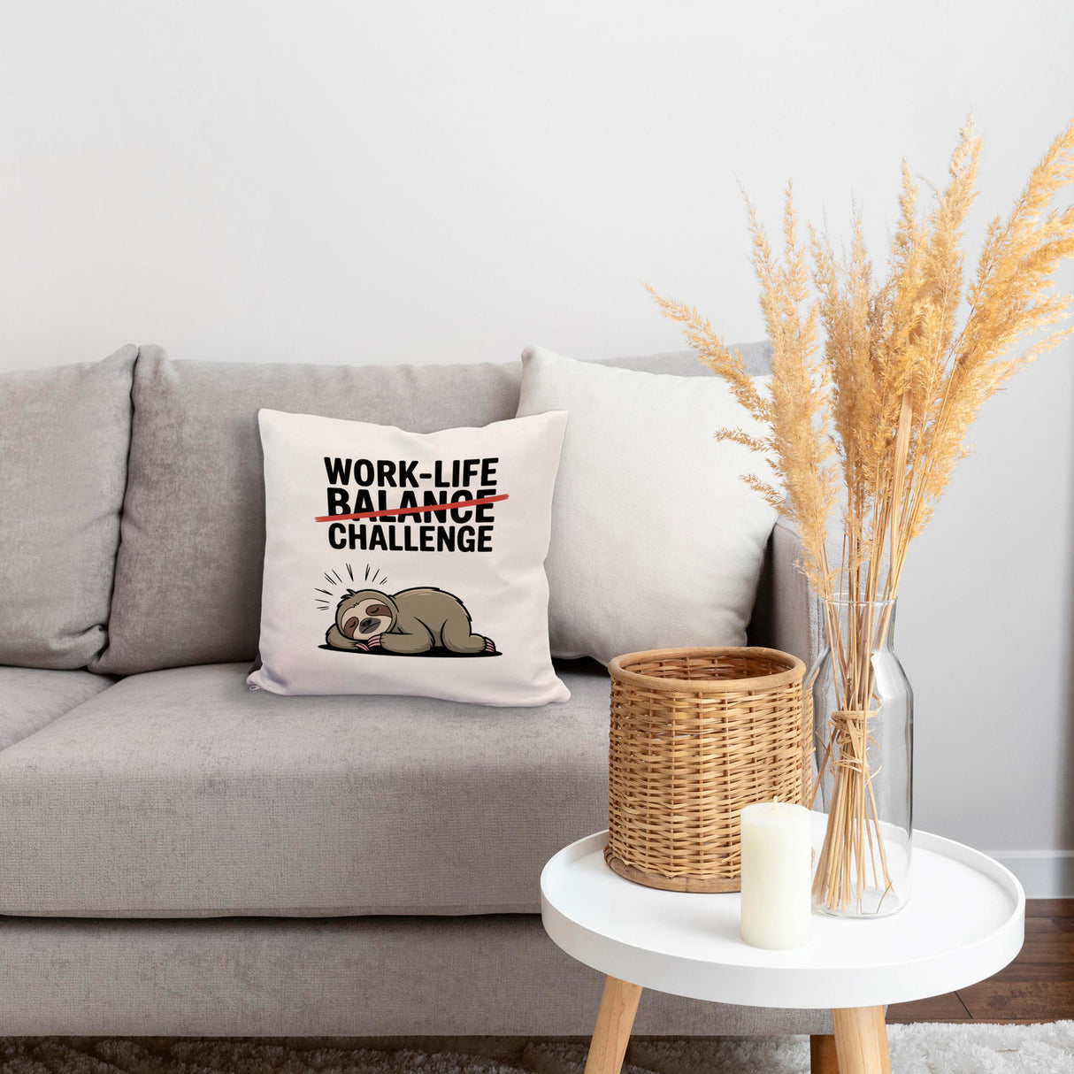 Work-Life Balance/Challenge Kissen mit Faultier