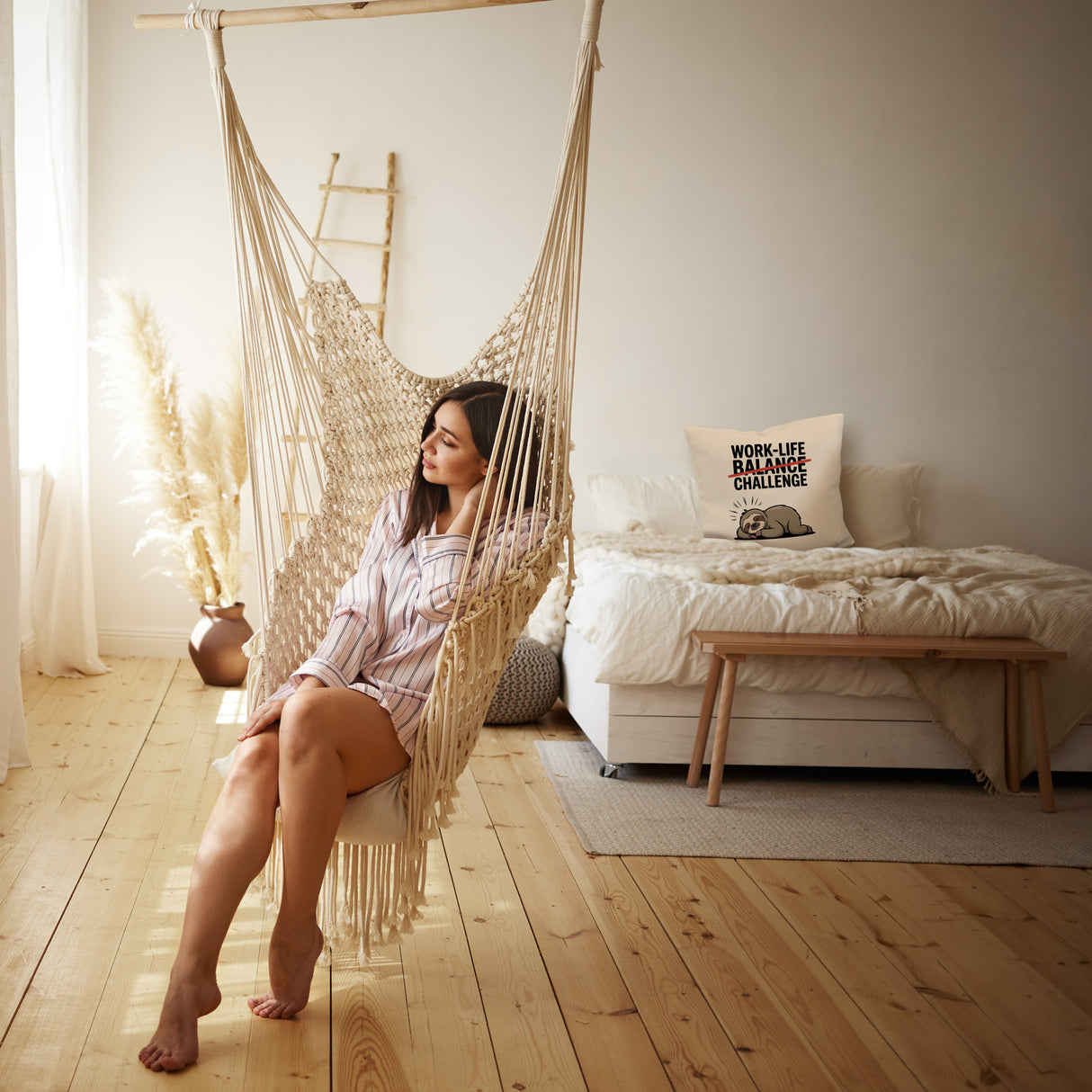 Work-Life Balance/Challenge Kissen mit Faultier