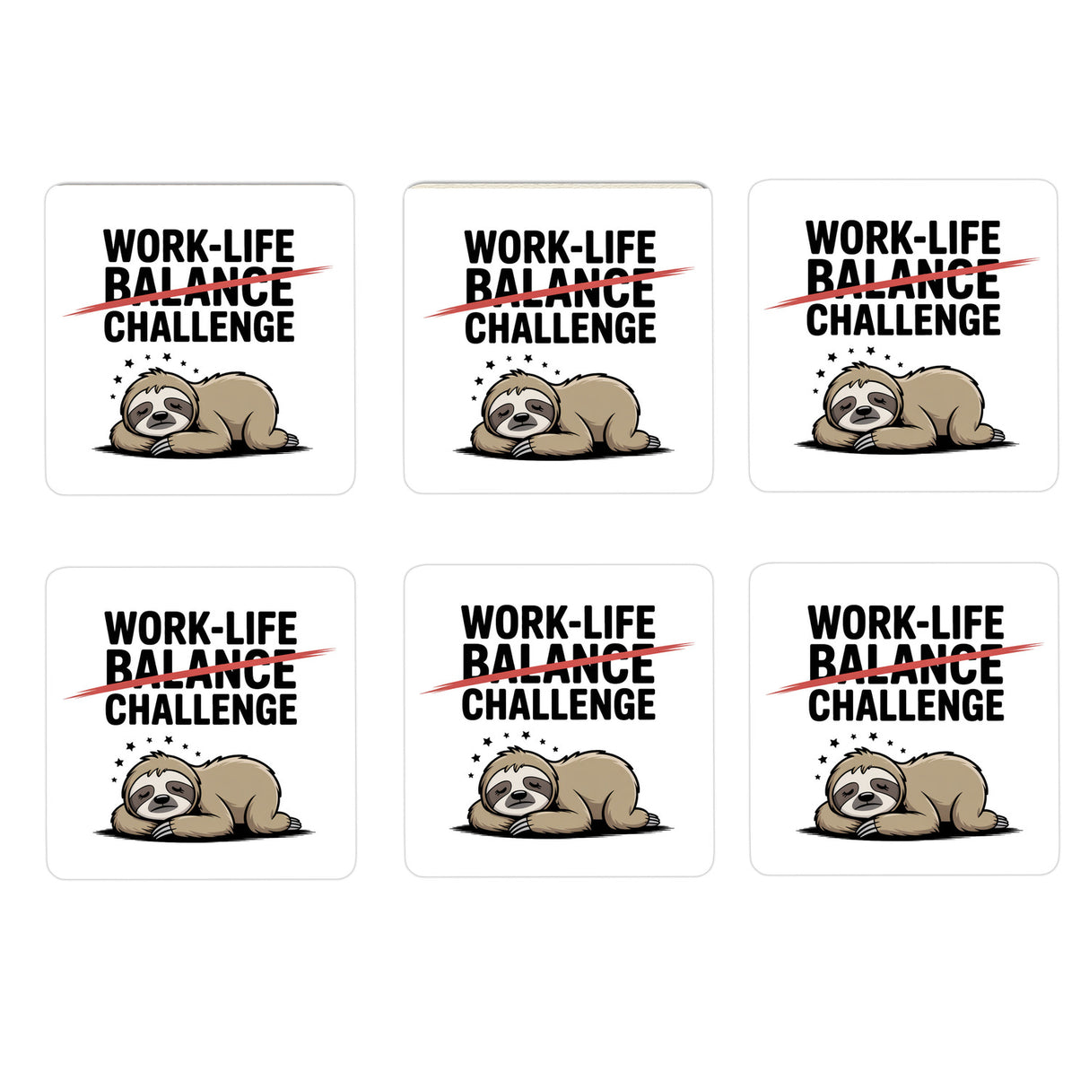 Work-Life Balance/Challenge 6er Set Untersetzer aus Holz mit Faultier