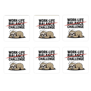 Work-Life Balance/Challenge 6er Set Untersetzer aus Holz mit Faultier