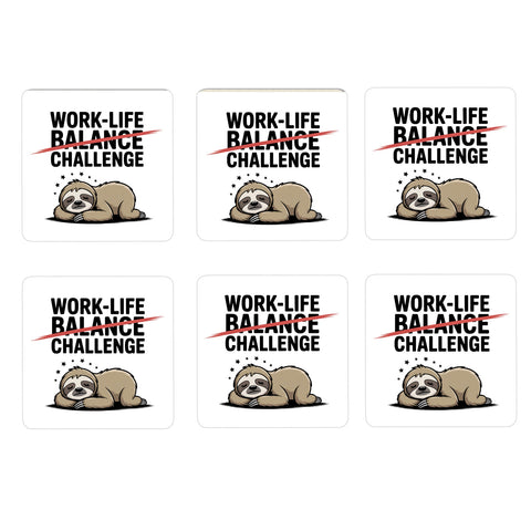 Work-Life Balance/Challenge 6er Set Untersetzer aus Holz mit Faultier