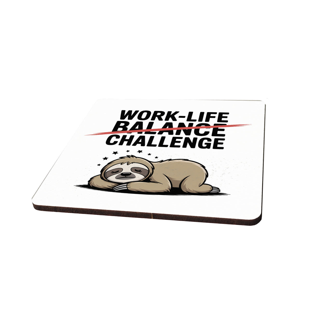 Work-Life Balance/Challenge 6er Set Untersetzer aus Holz mit Faultier