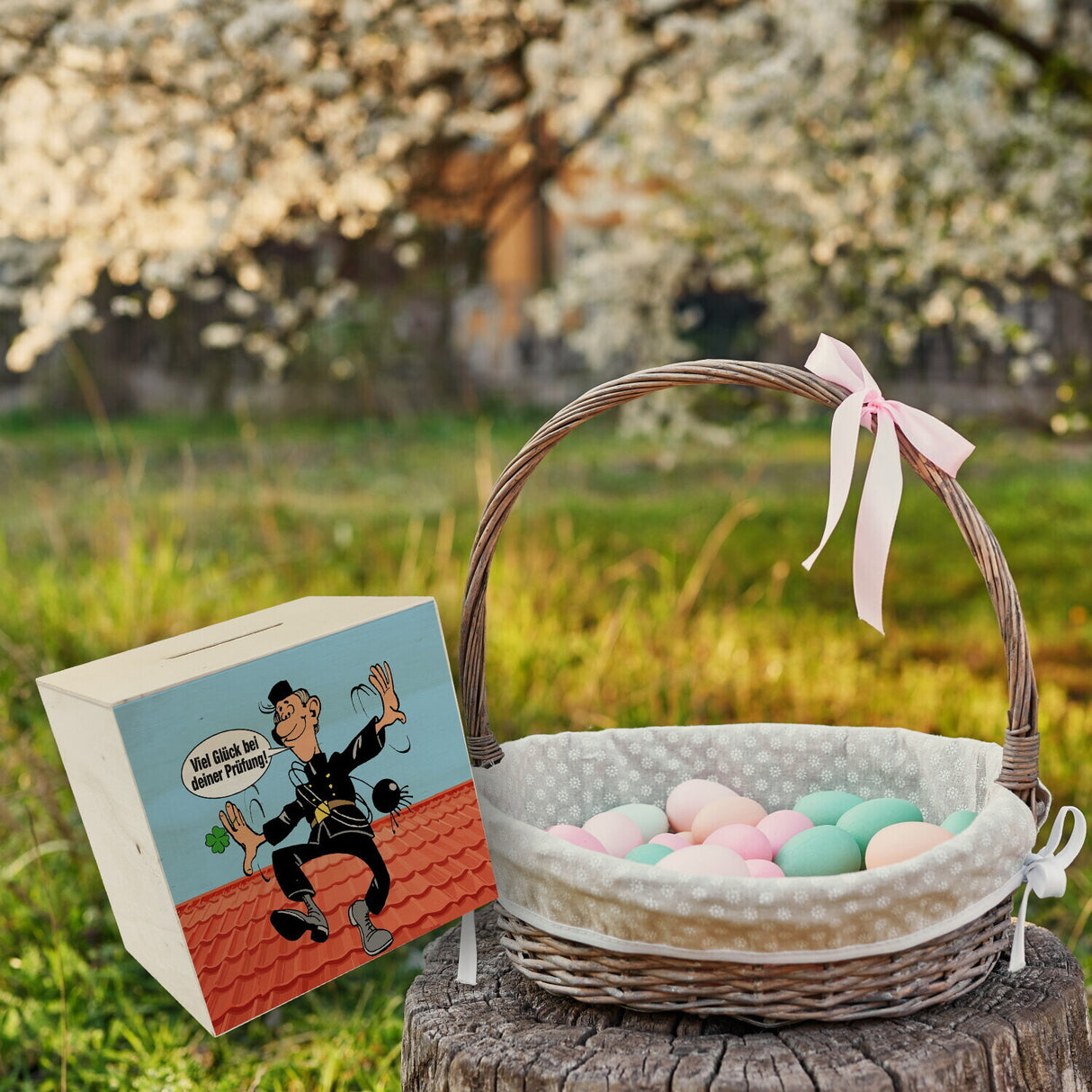 Kaminfeger Spardose mit Spruch: Viel Glück bei deiner Prüfung