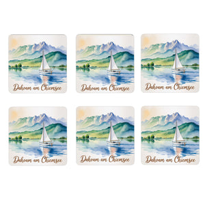 Chiemgau Chiemsee 6er Set Untersetzer aus Holz - Dahoam am Chiemsee