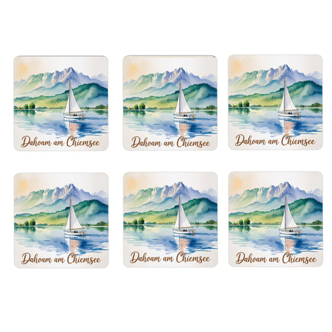 Chiemgau Chiemsee 6er Set Untersetzer aus Holz - Dahoam am Chiemsee