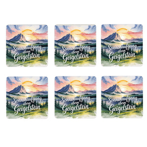 Chiemgau Geigelstein 6er Set Untersetzer aus Holz - Sonnenaufgang