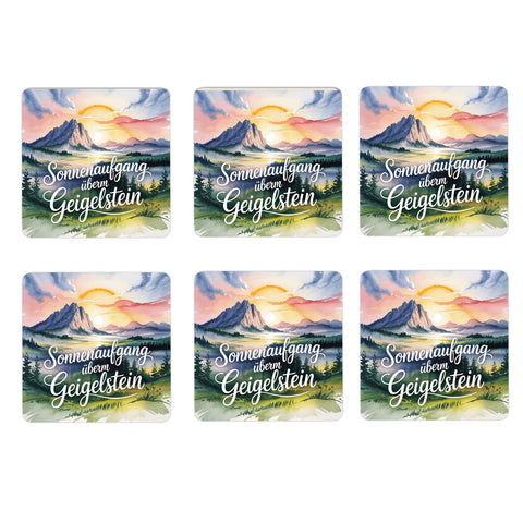 Chiemgau Geigelstein 6er Set Untersetzer aus Holz - Sonnenaufgang