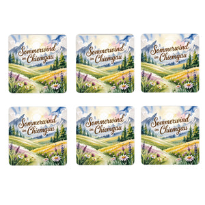 Chiemgau Blumenwiese 6er Set Untersetzer aus Holz - Sommerwind