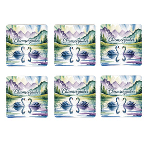 Chiemgau Schwäne 6er Set Untersetzer aus Holz - Chiemseezauber