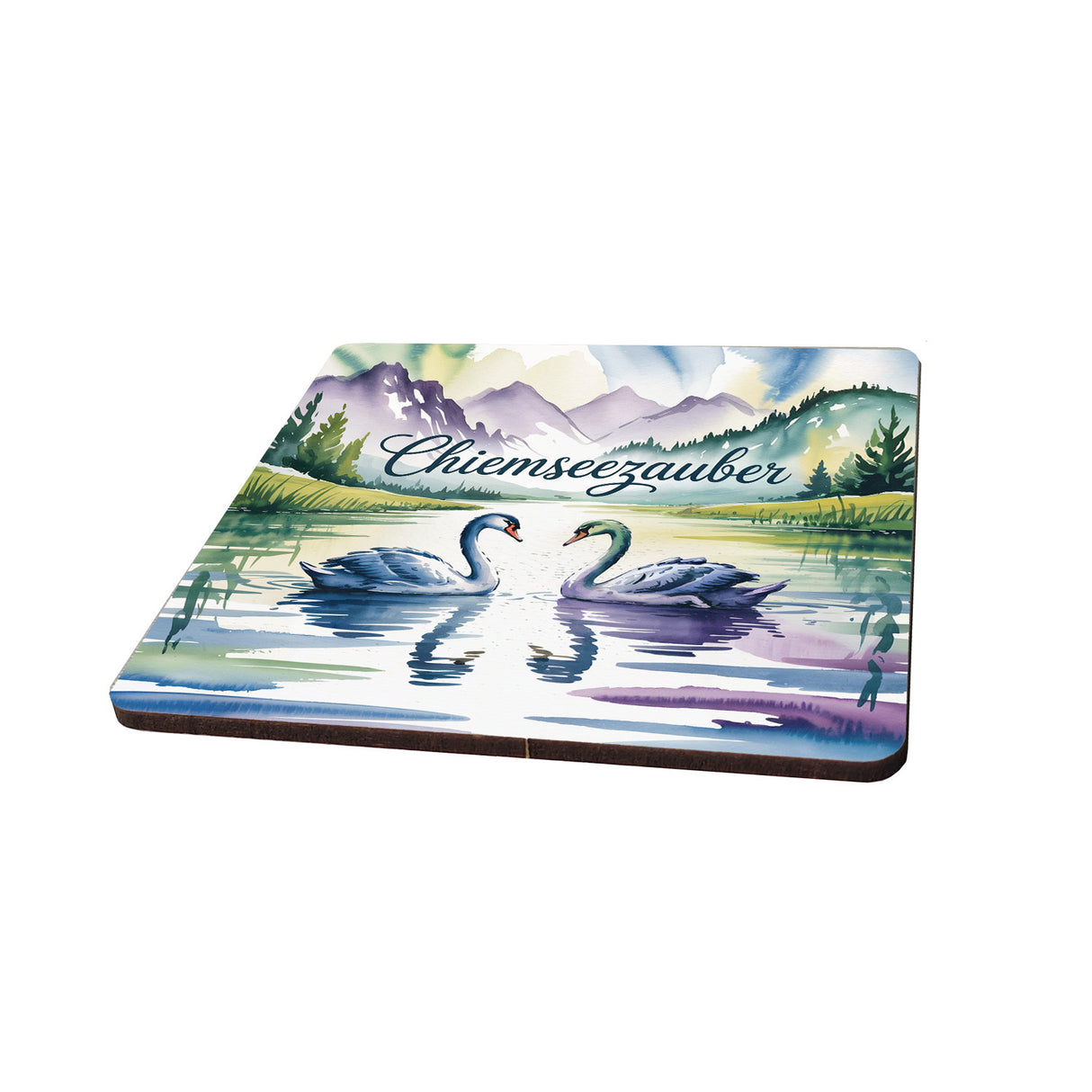 Chiemgau Schwäne 6er Set Untersetzer aus Holz - Chiemseezauber