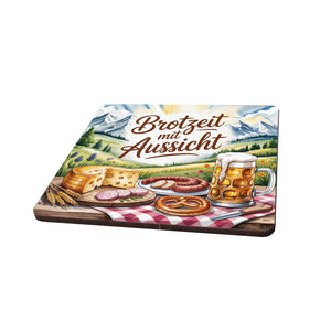 Chiemgau Almpicknick 6er Set Untersetzer aus Holz - Brotzeit mit Aussicht