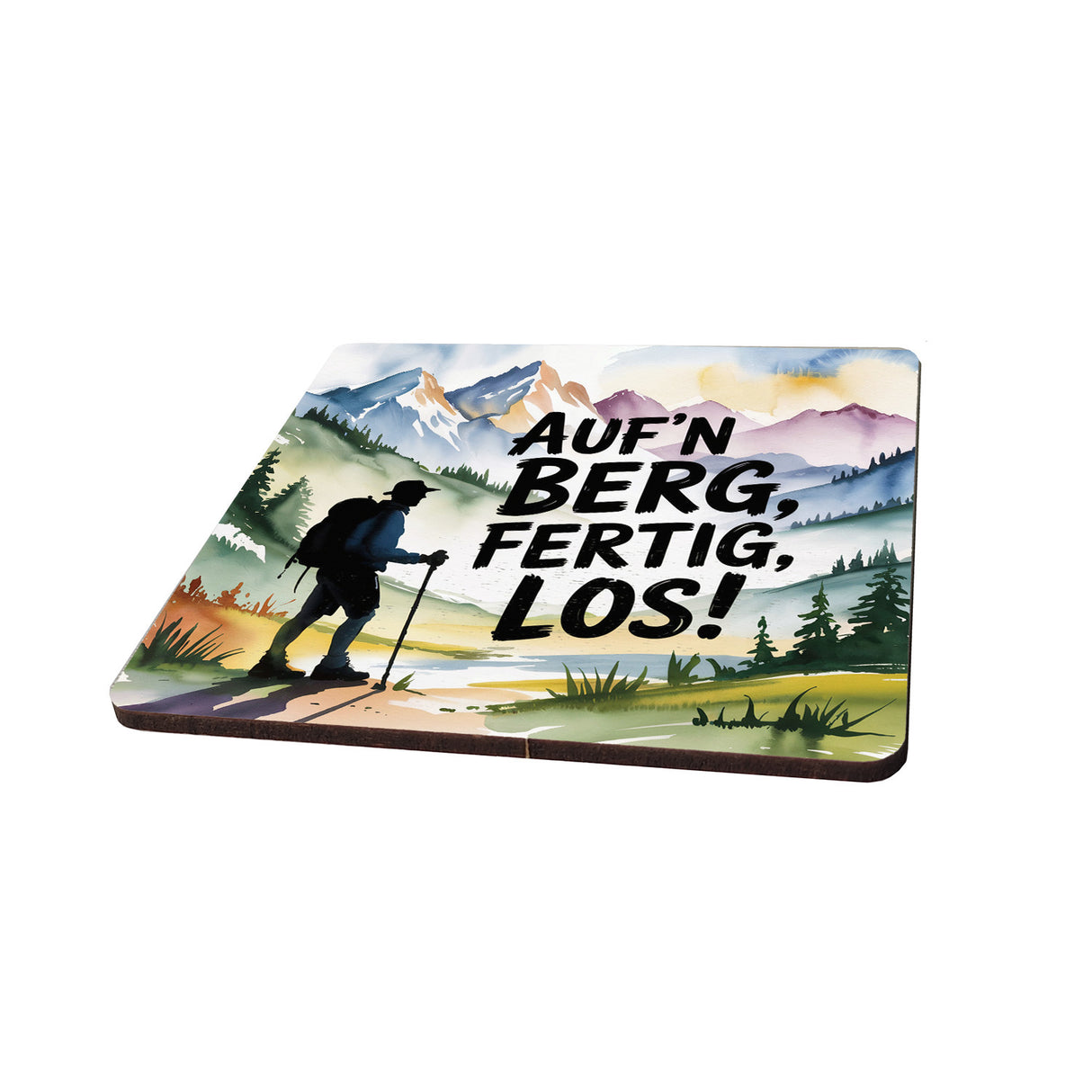 Chiemgau Wanderer 6er Set Untersetzer aus Holz - Auf'n Berg, fertig, los!