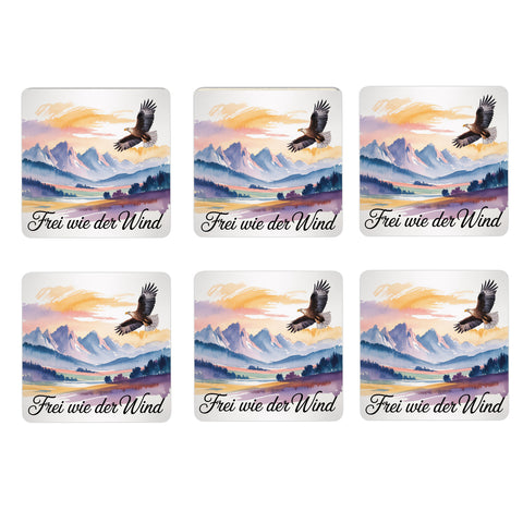Chiemgau Seeadler 6er Set Untersetzer aus Holz - Frei wie der Wind