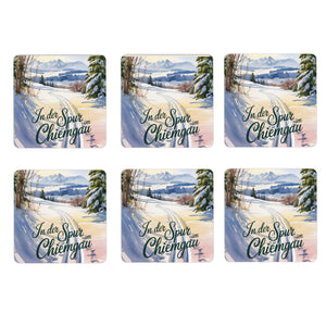 Chiemgau Langlauf 6er Set Untersetzer aus Holz - In der Spur im Chiemgau