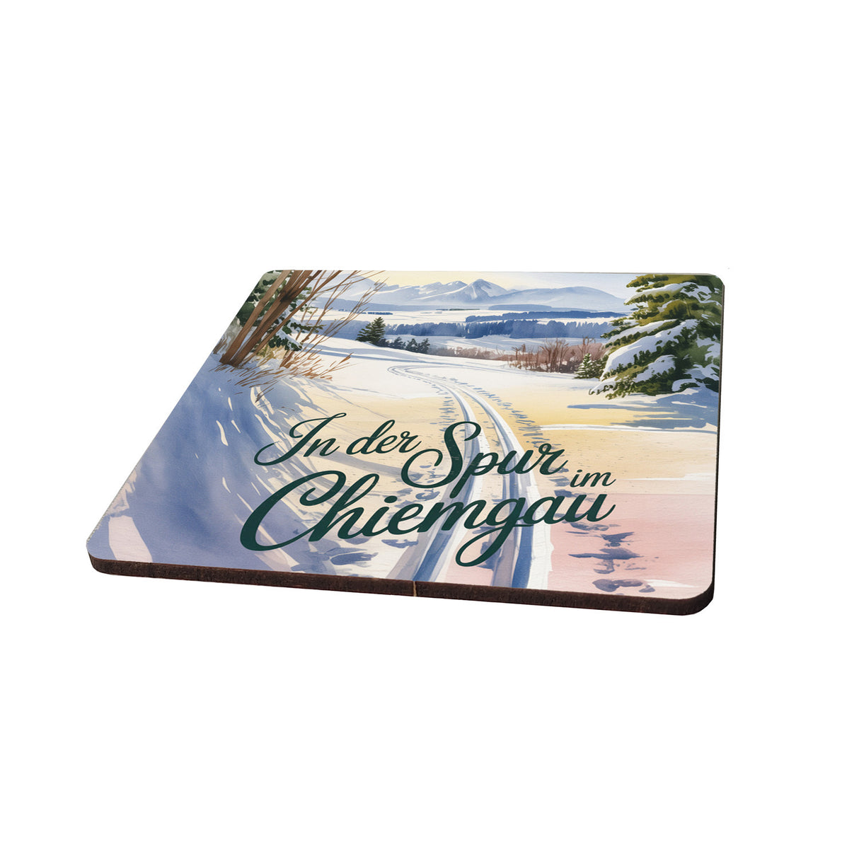 Chiemgau Langlauf 6er Set Untersetzer aus Holz - In der Spur im Chiemgau