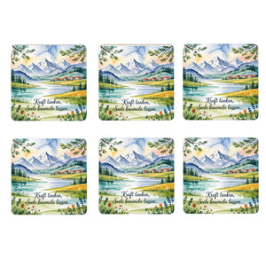 Chiemgau Alpen 6er Set Untersetzer aus Holz - Kraft tanken