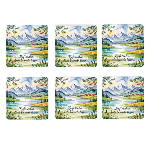 Chiemgau Alpen 6er Set Untersetzer aus Holz - Kraft tanken