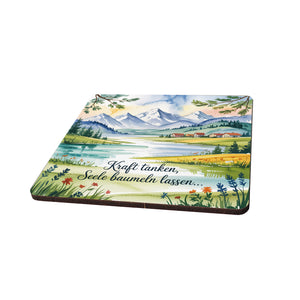 Chiemgau Alpen 6er Set Untersetzer aus Holz - Kraft tanken