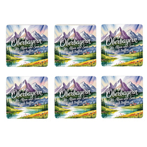 Oberbayern Berge und See 6er Set Untersetzer aus Holz - Wo Alpen und Seen sich treffen