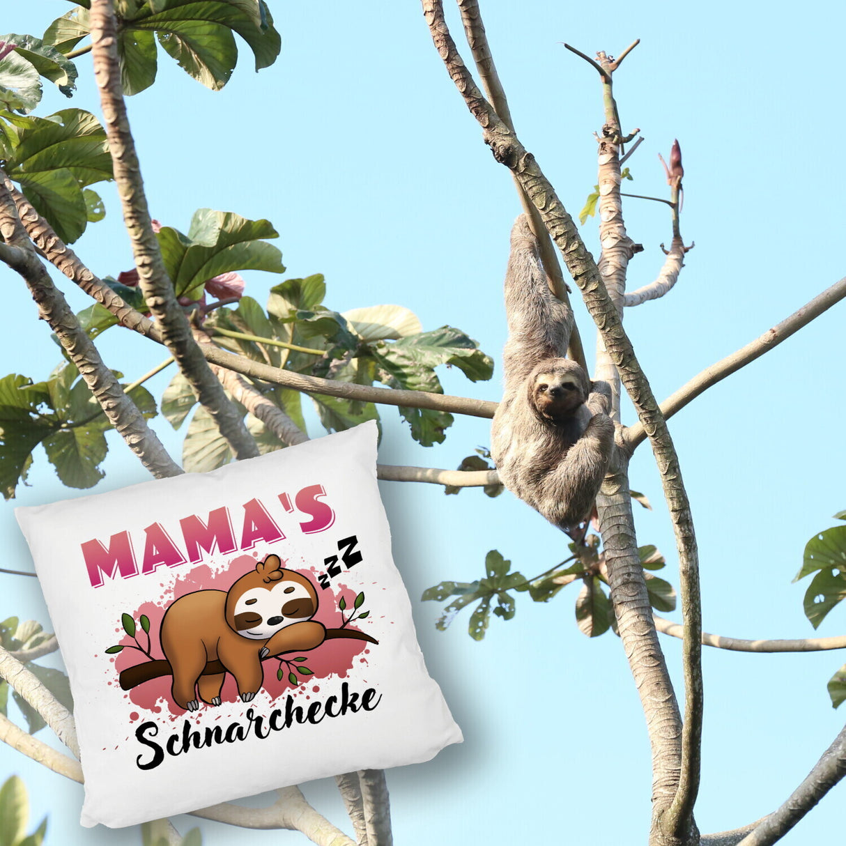 Faultier auf Ast Kissen Mama's Schnarchecke