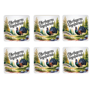 Oberbayern Auerhuhn 6er Set Untersetzer aus Holz - Vogelparade
