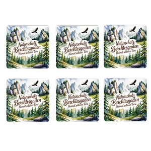 Oberbayern Berchtesgaden 6er Set Untersetzer aus Holz - Heimat seltener Tiere