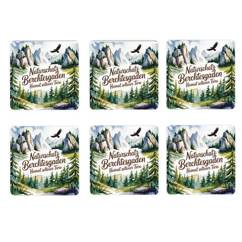 Oberbayern Berchtesgaden 6er Set Untersetzer aus Holz - Heimat seltener Tiere