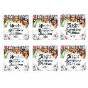 Oberbayern Tracht 6er Set Untersetzer aus Holz - Tradition lebt